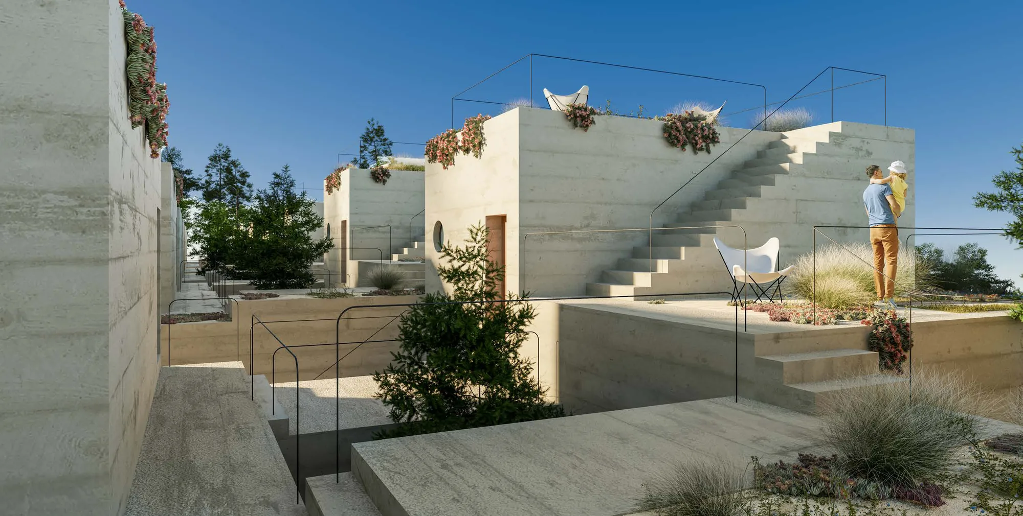 Rear view with external stairs to the roof terrace