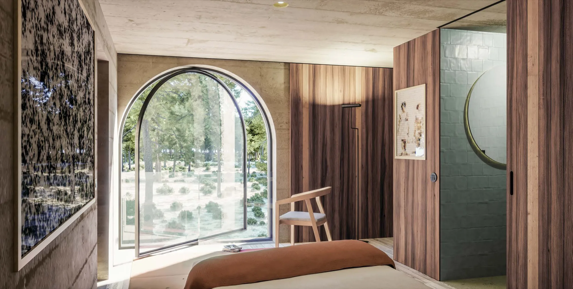 Bedroom with arched window