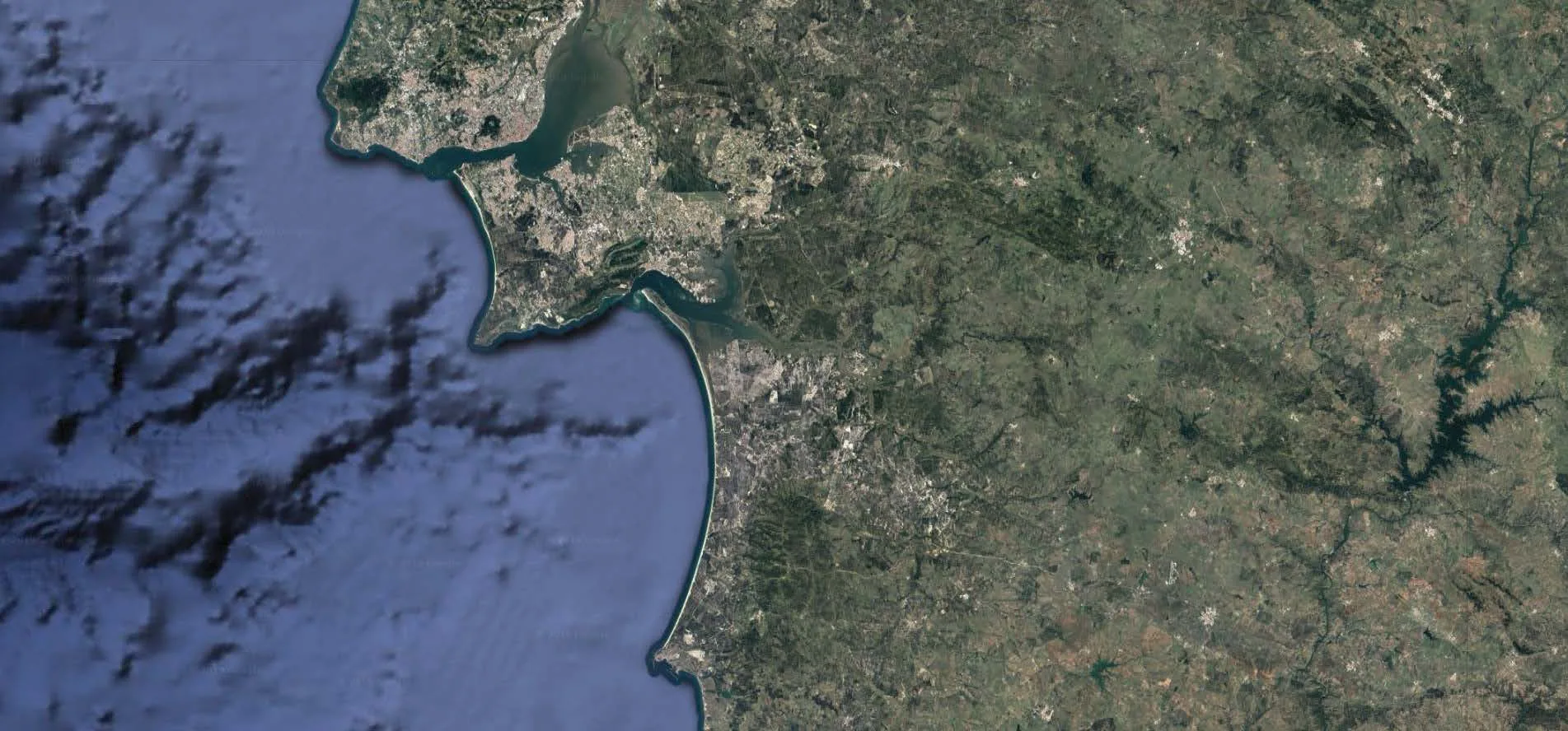 Satellite view of the region between Sines and Santo André
